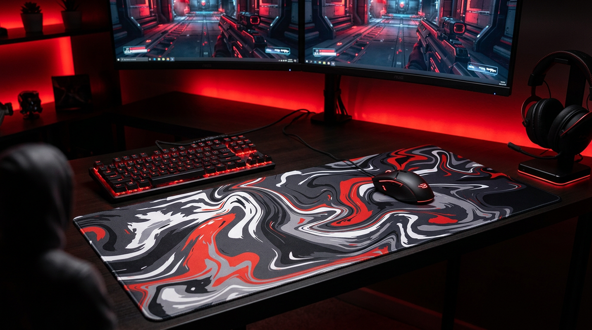 Tapis de Souris Deskmat XXL Motif Marbre Liquide (900x400x2mm)