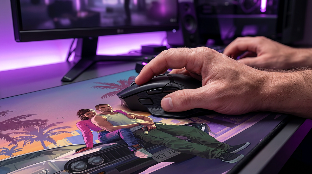 Tapis de Souris XXL "Vice City" – Grand Tapis de Bureau Gaming Rétro Palmiers & Voiture Vintage